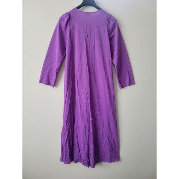 SHADOWLINE Robe Sz M Women's Nylon Purple Floor Length Long Sleeve Button Front - Picture 5 of 8